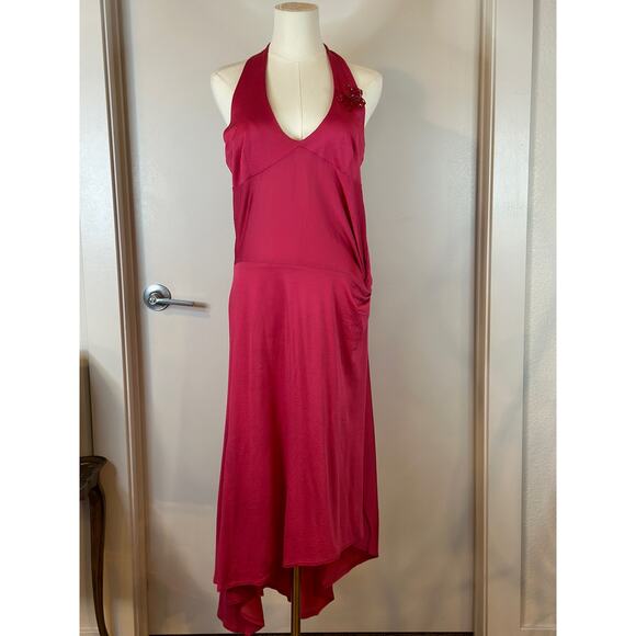 Vintage 70s Disco Dress MNG Womens XL Pink Halterneck Slip Cocktail Barbie Party - Picture 2 of 13